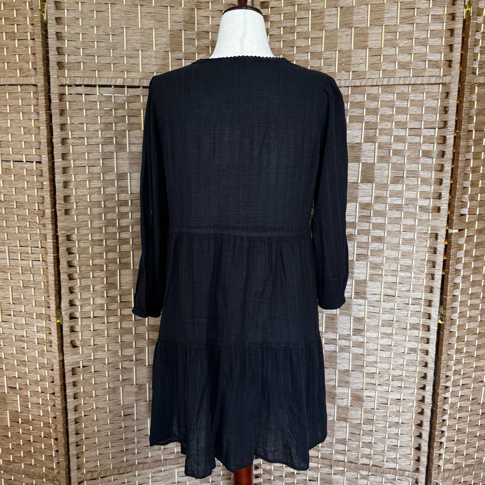 EUC Lucky Brand black cotton boho dress w/ lace L - Picture 5 of 12